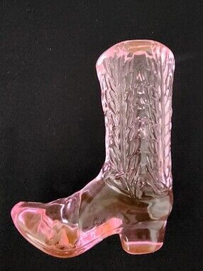Pink Solid Glass Cowgirl Boot Figurine.